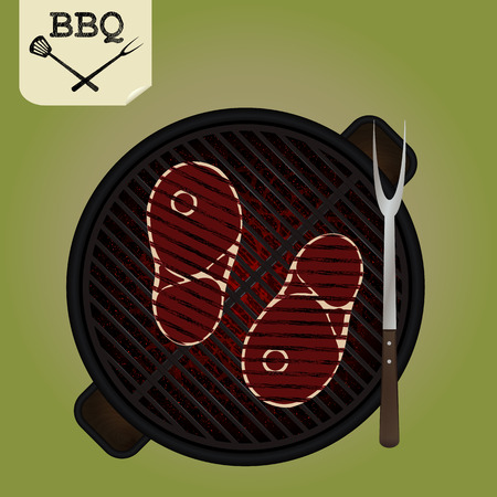 Grilling steaks on grill - top viewのイラスト素材