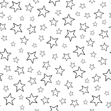 Stars seamless pattern. Black hand drawn stars on white backgroundのイラスト素材