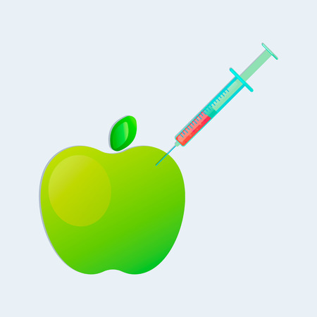 Genetic engineering. GMO. Apple with syringeのイラスト素材
