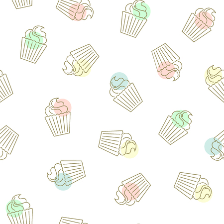 Cupcake seamless pattern. Hand drawn golden cupcakesのイラスト素材