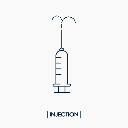 Injection outline icon isolated. Syringe with sprayのイラスト素材