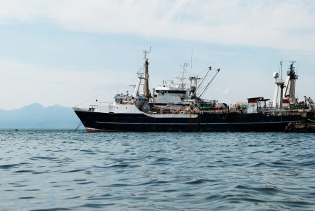 old millitary ship in the bay on Kamchatkaの写真素材