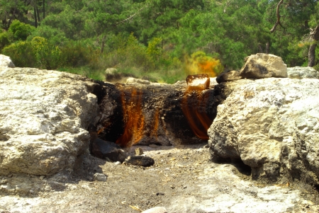 natural gas methane burns - lights of chimaera, Olympos, Turkeyの写真素材
