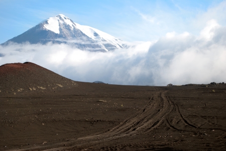 landscape of mountains, clouds and roadの写真素材