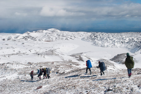 trekking on kamchatka, lake of Derzhavinの写真素材