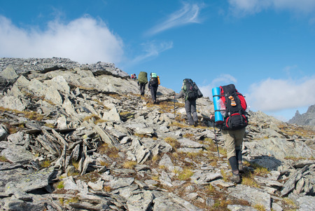 hiking in the mountains, Ural, Russiaの写真素材