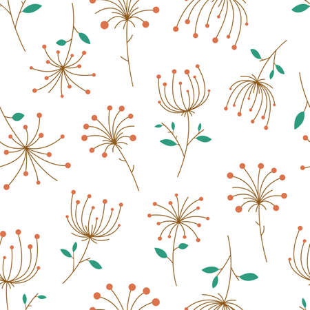 Floral seamless pattern. Fennel inflorescences or dill umbrellas. Abstract botanical background. Vector illustration.のイラスト素材