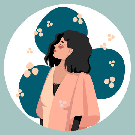 Portrait of a happy girl. Beautiful young woman in a robe or kimono. Face, facial skin care, eye...