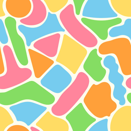 Seamless pattern of multicolored spots, abstract geometric shapes, variegated blots. Vector illustrationのイラスト素材