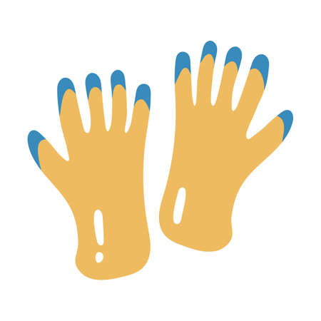 Yellow rubber gloves for work or gardening. Vector illustration isolated on white background.のイラスト素材