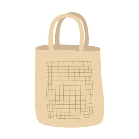 Empty textile bag. Brown bag with fabric handles. Reusable bag for sustainable shopping. Vector illustration.のイラスト素材