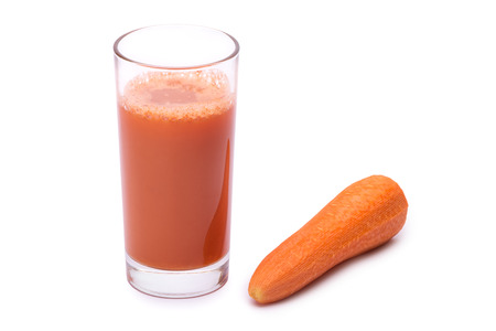 fresh carrot juice Isolated on white backgroundの写真素材