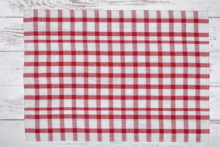 napkin on white wooden table, top view, copy spaceの写真素材