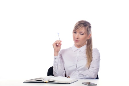 Portrait of smiling  business woman, isolated on white backgroundの写真素材