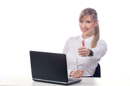 Portrait of smiling  business woman, isolated on white backgroundの写真素材