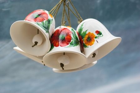 Clay products in the form of bellsの写真素材