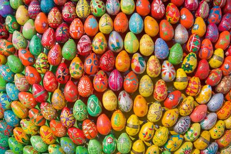 Cheerful cluster of easter eggsの写真素材