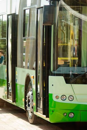 new trolleybus standing at the bus stopの写真素材