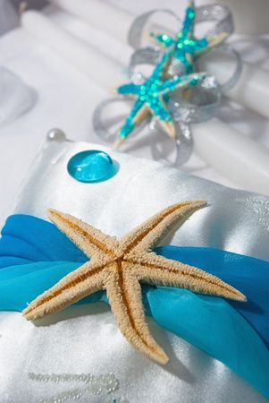 wedding accessories decorated with starfishの写真素材
