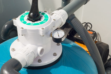 house heating system with tubes, pipes, valves close upの写真素材