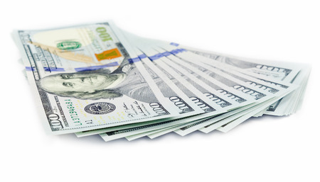 dollars notes isolated on white backgroundの写真素材