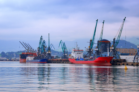 Industrial landscape of developed seaport infrastructure.のeditorial素材