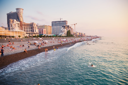 People enjoying the man made  City beachのeditorial素材