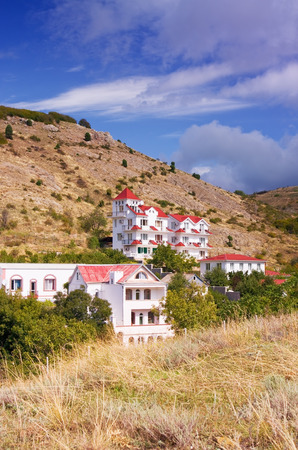 House with red roof on the hillsのeditorial素材