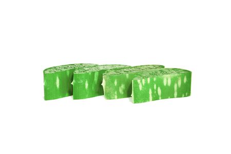 Sliced ââaloe vera Arranged, Sharp pictures green, is a herbal remedy for health and beauty, useful for hair and skin care. Isolated on white backgroundの写真素材