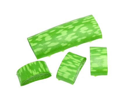 Aloe Vera Sliced, green without shadow, is a healthy and beauty herbal remedy for hair and skin care. Isolated on white backgroundの写真素材