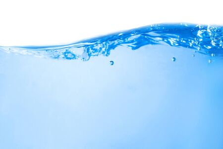 Splashing water surface background, water splashes, ripples with bubbles under clear blue water, 3D in beautiful nature. Isolated on a white backgroundの写真素材
