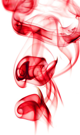 swirling movement of red smoke group, abstract line Isolated on white backgroundの写真素材