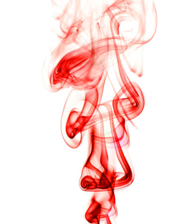swirling movement of red smoke group, abstract line Isolated on white backgroundの写真素材