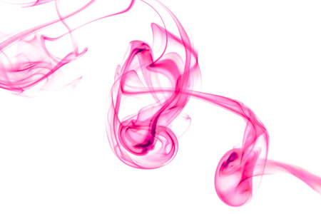 swirling movement of pink smoke group, abstract line Isolated on white backgroundの写真素材