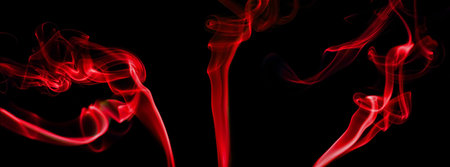 collection swirling movement of red smoke group, abstract line Isolated on black background