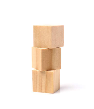 Wooden blocks with geometric cubes isolated on white background. toys for toddlersの写真素材