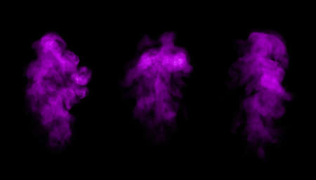 Set close-up of floating purple smoke. isolated on a black backgroundの写真素材