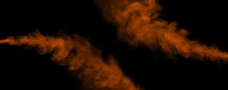 close-up of floating brown steam smoke spray isolated on a black backgroundの写真素材