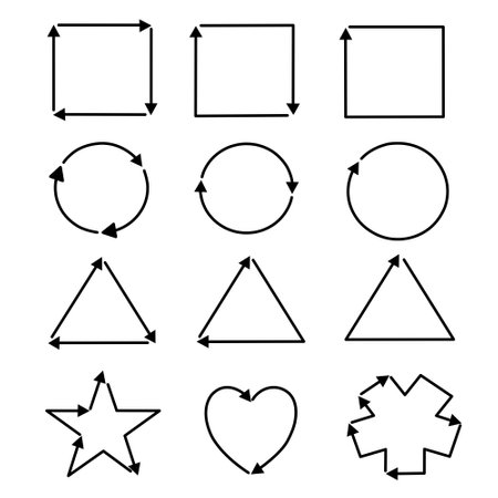 vector illustration set. Arrow symbols in various geometric shapes web graphic design. on a white backgroundのイラスト素材