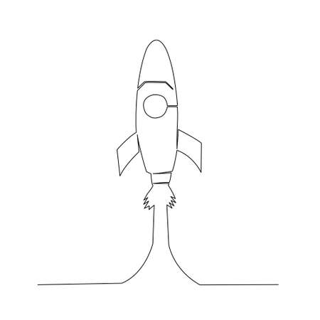 vector illustration continuous line drawing of hand drawn spaceship line art simple flying into outer space on a white backgroundのイラスト素材