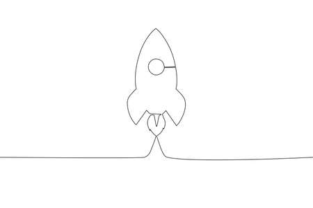 vector illustration continuous line drawing of hand drawn spaceship line art simple flying into outer space on a white backgroundのイラスト素材