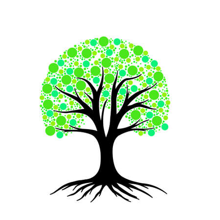 vector illustration neon green circle leaf tree isolated on a white backgroundのイラスト素材