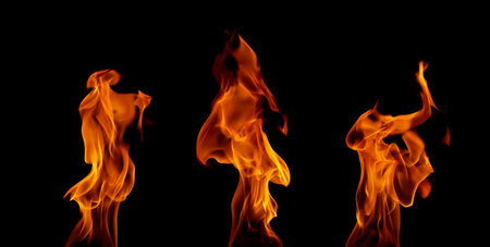 set pile of abstract heat energy flames red, orange and yellow Burning fuel at night, very hot,...