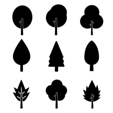 set of black tree icons simple modern with various icons for web and app design symbolic element Vector illustration. isolated on a white backgroundのイラスト素材
