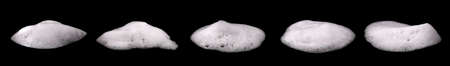 Set liquid white foam from soap or shampoo or shower gel. Abstract bubbles. isolated on a black backgroundの写真素材