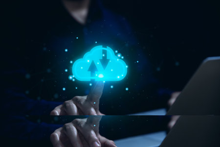 Diagram of cloud data technology icon concept of big digital data connection on internet security service communication network.の写真素材