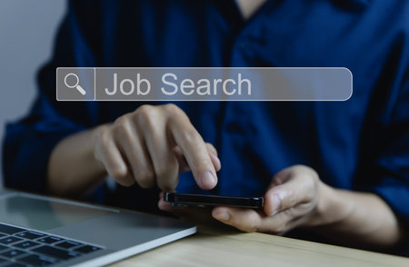 Recruitment communication. Information gathering opportunities to search for jobs on the Internet technology. The concept of finding a career from computers online business connectionの写真素材