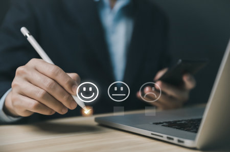 positive customer reviews Five-star. Service satisfaction survey concept, feedback, and the best response from the product user experience.の写真素材