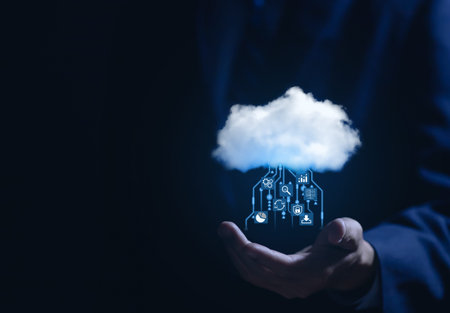 cloud over smartphone show Diagram representation technology icons The concept of connecting digital...