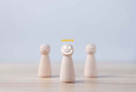 block people showing a smiley icon. customer review concepts, satisfaction surveys, and opinions The...